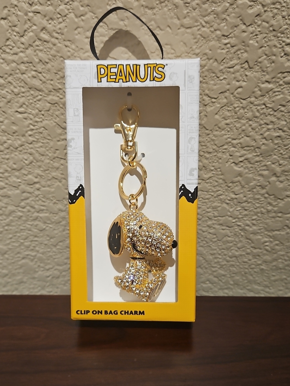 Peanuts Gold Clip On Bag Charm - Rhinestone Snoopy